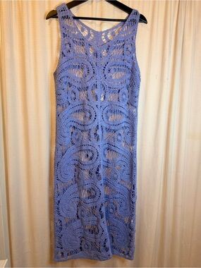 Women’s periwinkle Purple cotton Crochet Sleeveless Midi Dress